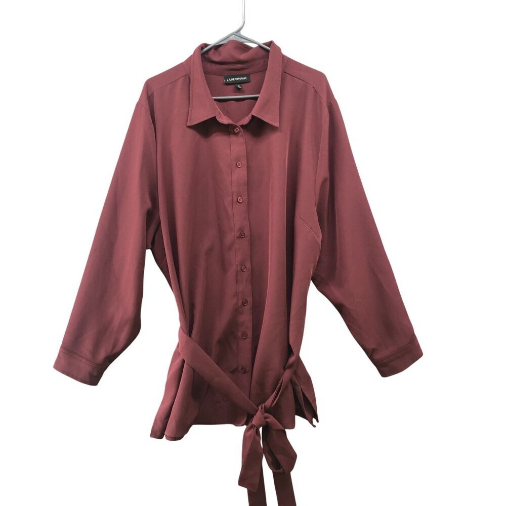Lane Bryant Relaxed Shirt Jacket Shacket Womens Plus Size 26 Wine 4X Tie Waist